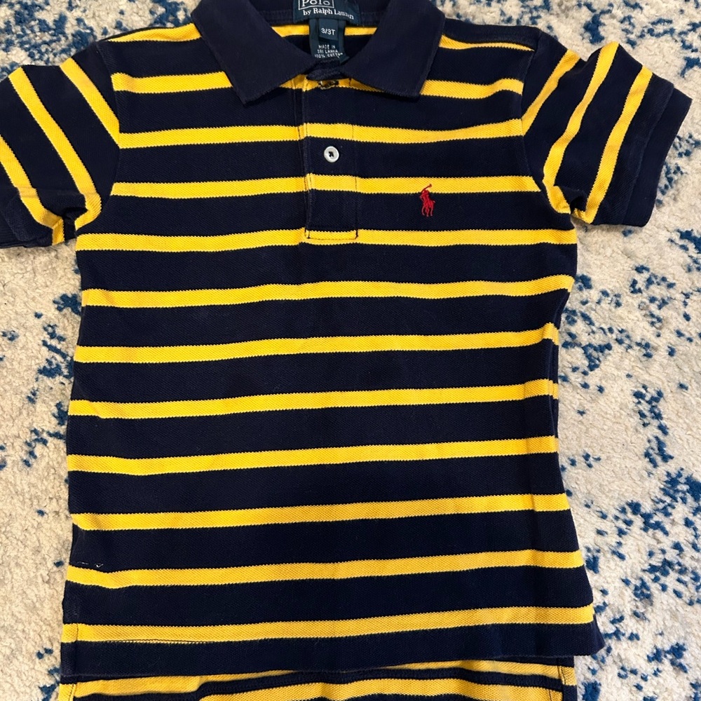 Ralph Lauren Kids Navy and Yellow Striped Polo Shirt
